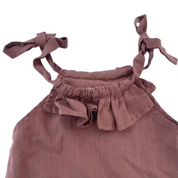 Hadas Baby Girl Summer Brown Linen Blend Ruffled Romper 12-18 Months - Picture 2 of 6